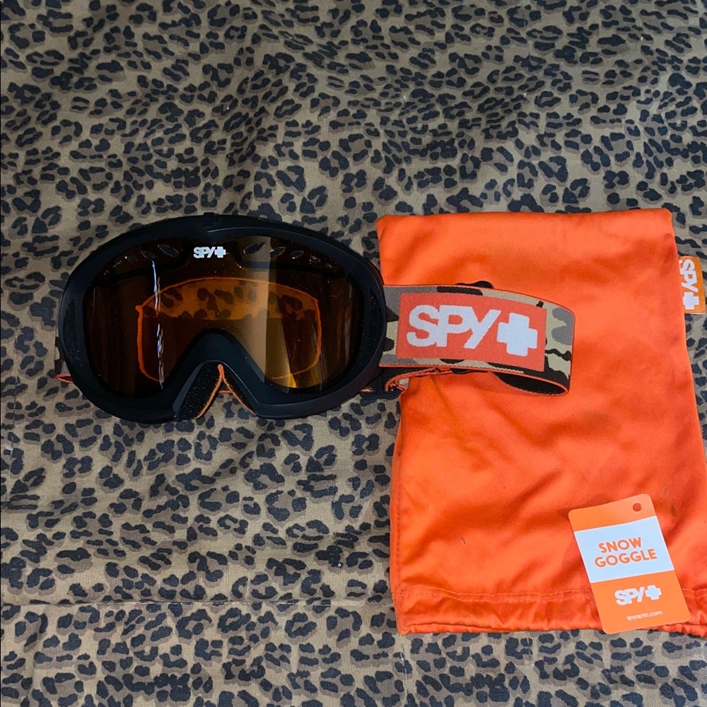 SPY Goggles with Black Frame and Orange Lens camouflage strap.